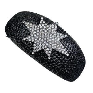 Vintage Akkad Black and White Crystal Star Gunmetal Bangle Cocktail Bracelet